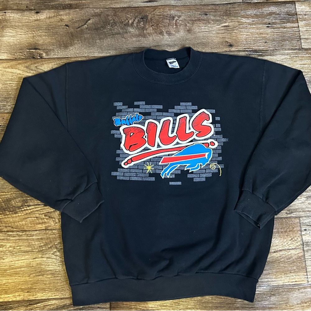 Vintage NFL Buffalo Bills Sweater Men Trench Sz XL 46-48 Black